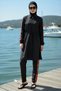 2-Piece Set (with Bonnet Gift) Shirt Collar Half Zipper Waist Tie Hijab Swimsuit D50 - 2