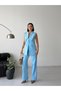 Women's Premium Wide Collar Vest and Pants Set - Baby Blue
