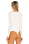 Women's White Long Sleeve V Neck Double Layer Silk Jersey Bodysuit - 4