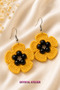 Yellow Knitted Flower Earrings with Bead Detail Handmade Dangle Daisy Earrings - 3