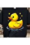 Fun Black T-shirt Decorated with Cartoon Yellow Rubber Duck Pattern and Raindrop Elements