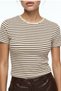 Striped Cotton Knitted T-Shirt Lub0386 Yellow Brown - 4