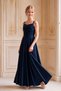 Girl's Evening Dress with Thin Straps, Navy Blue, Long Draped, Sequin Detailed Satin Evening Dress, 10-15 Years Old - 3