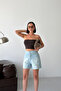 Women's Ripped Cotton Tight-Fitting Ice Blue Denim Shorts - 4