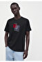 Men's Breathable Cotton Jersey Fabric Patterned Short Sleeve Black T-Shirt - 4