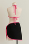 Night Women's Burgundy Black Pareo 3-Piece Bikini Set with Side and Neck Ties - 3