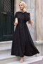 Belted Buttoned Black Ferace Dress - 2
