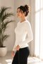 Women's Ecru Long Sleeve Crew Neck Basic Body Badi Slim Fit Lycra Flexible Viscose Daily Blouse - 3