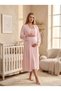 New Season Pink Lace Detailed Design Buttoned Wide Strap 100% Cotton Maternity Pajamas Nightgown Set of 2 - 3