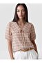 Lcw Everyday Orange Baby Collar Plaid Blouse