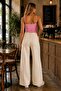 Bol Paça Jeans, High Waist Flexible Soft Fabric Palazzo Jeans - Cream - 4