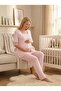 New Season Pink Summer Long Dressing Gown Lace Detailed Design Buttoned 100% Cotton Dressing Gown Pajama Set - 6