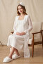 Cotton Maternity Nightgown Set with Flywheel Lace Sleeves and Robe - 3
