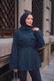 Women's Double Pocket Collar Shirt with Side Button Detail and Waist Tie, Cupra Shirt, Navy Blue - 2