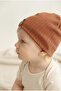 Organic Cotton, Soft Textured, Ribbed Plain Model Set of 3 Unisex Baby Hats-Tile-Green-Cream - 4