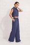 Crop Shirt and Trousers Set with Pocket Detail 7157 - 2