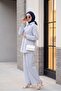 Line Patterned Buttoned Trousers Linen Suit - Blue