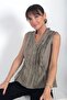 Women's V-Neck Front Ruffle Sleeveless Blouse