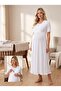 New Season Ecru Summer Double-Breasted Collared 100% Cotton Design Short Sleeve Maternity Nightgown
