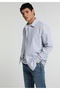 Regular Fit Shirt Neck Striped Men's Blue Long Sleeve Shirt