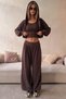 Women's 3-Piece Modal Set Nova Ease Brown – Crop Tank Top, Zip-Up Cardigan, and Adjustable Leg Bottoms - 6