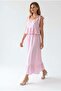 2145 Women's Tie-Strap Square Neck Flounce Long Dress Pink - 3