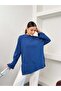 Women's Crew Neck Double Layered Wide Cut Tunic with Side Slits 9086 - Blue - 4
