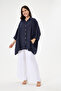 Women's Navy Blue Italian 100% Linen Plus Size Poncho Linen Shirt 42 - 52 Size - 6