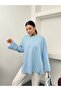 Women's Crew Neck Double Layered Wide Cut Tunic with Side Slits 9086 - Baby Blue - 5