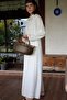 Waist-Tied, Ruffled Sleeve Linen Dress Stone - 2