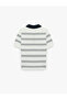 Half-Embellished Buttoned Short-Sleeved Striped Polo-Neck Knitwear T-Shirt - 6