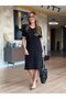 Women's Short Sleeve V Neck Midi Viscose Two Thread Dress - 4