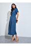 Blue Shirt Midi Dress with Tie-Belt - 3