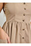 Beige Button Front Midi Dress with Patch Pocket - 4