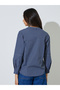 Navy Blue Checkered Long Sleeve Blouse - 5
