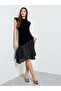 Black Velvet Look Flared Knee Length Dress - 2