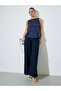 Navy Blue Striped Sleeveless Peplum Top - 2