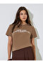 Brown Slogan Print Round Neck T-Shirt - 2