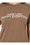 Brown Slogan Print Round Neck T-Shirt - 4