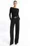 Black Shk3001 Women's Gold Square Buckle Thin Faux Leather Belt - 2