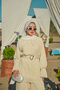 Women's Brooch Detail Lined Inside Ankle Pleated Tulle Suit Cream - 3