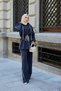 Women's Stripe Detailed Collar and Waist Tie Hooded Parachute Suit Black - 5