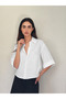 Linen Look Retro Model Loose Short Sleeve Shirt Women's Snow White - 3