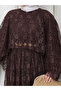 Flower-Patterned Lace Dress with Double Layered Veil and Gold Chain Belt.. 2 Pieces of Lace Poncho - 3