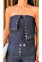 Women's Dark Navy Strapless Button Detail Denim Bustier and Palazzo Trousers Two Piece Set 8056 - 5