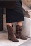 Women's Brown Bellows Pointed Toe Thick Heeled Summer Western Cowboy Boots Dera