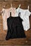 Bamboo Fabric Women's Athlete Thin Strap Top, Black and White Color Set of 3 - 3