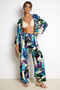 Patterned Summer Viscose Kimono Trousers Set Lrn0013 Blue Green - 2