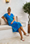 Blue-Green V-Neck Short Sleeve Patterned Casual Viscose Woven Dress 113 64 - 4