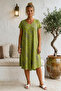 Pistachio Green V-Neck Short Sleeve Patterned Casual Viscose Woven Dress 113 64 - 3